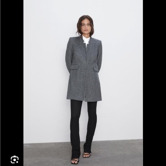 Zara Gray Printed Coat Jacket - Picture 1 of 4